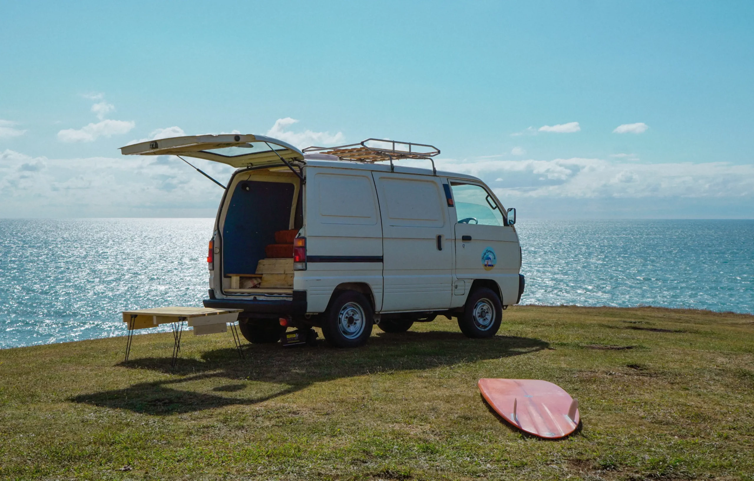 Kerri the campervan looking over the sea